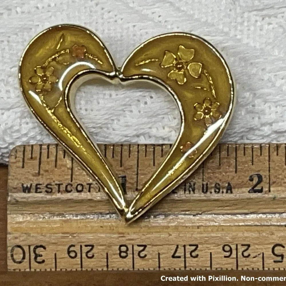 VINTAGE SIGNED KERRISA ENAMELED INLAY ABSTRACT COOL BROWNS HEART BROOCH PIN NICE - Picture 4 of 4